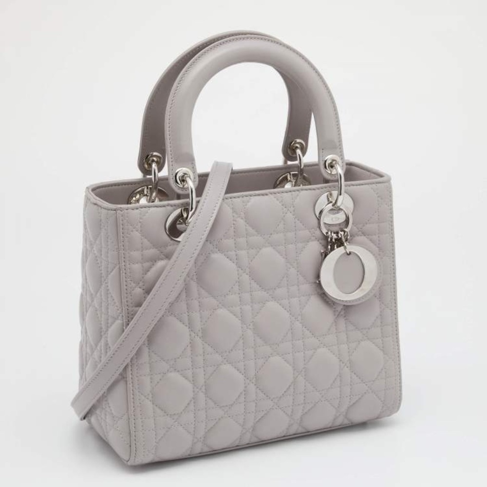 Lambskin Cannage Medium Lady Dior Grey